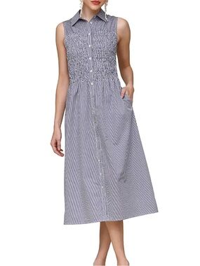 The Avec Les Filles Smocked Sleeveless Shirtdress